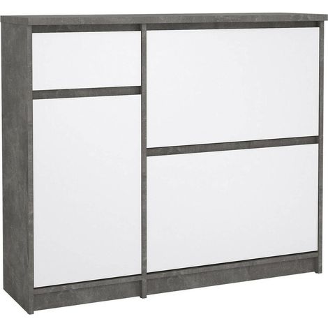 Dmora - Zapatero Maxime, Zapatero, Armario de entrada multiusos, Zapatero, 109x32 h93 cm, Cemento y Blanco brillante