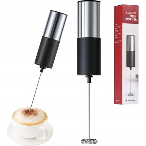 Mousseur à lait électrique et manuel – Mini mixeur à café sans fil sur piles – Idéal pour camping – En acier inoxydable – Fonctionne sans prise – Polyvalent (1/4)