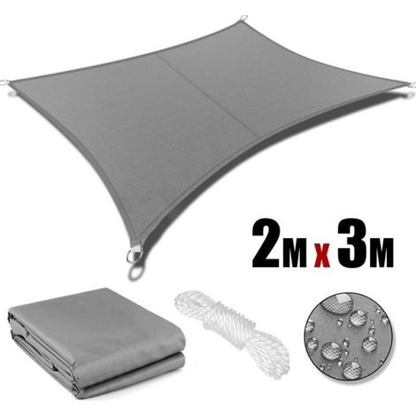 Wasserdichter rechteckiger Schattenspender 2 x 3 Meter - Grau - UV-Schutz - Einfache Montage und Demontage