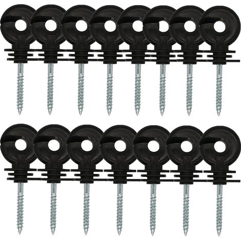 Lot de 15 isolateurs pour clôture électrique — Isolateurs à broche noirs à visser, supports annulaires pour poteaux de clôture (1/4)