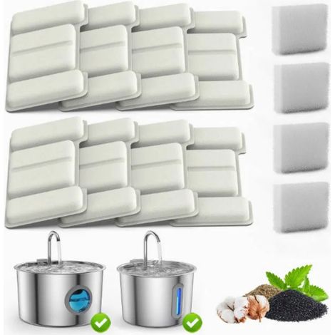 Lot de 8 filtres pour fontaine à eau chat et chien, cartouches de remplacement 4 couches avec 4 mousses filtrantes pour distributeur d'eau