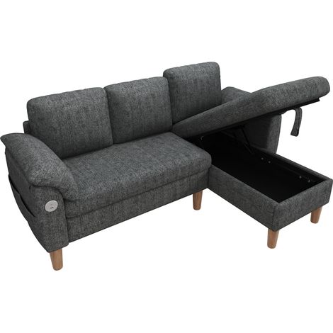 L-förmiges 3-Sitzer-Ecksofa aus grauem Chenille mit reversibler Chaiselongue (1/5)