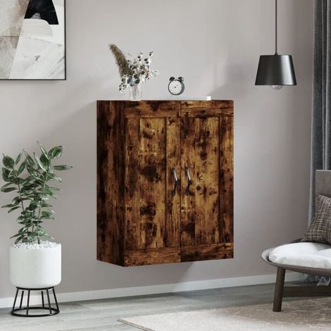 Meuble de Rangement Mural en Bois d'Ingénierie Effet Chêne Fumé, Étagère Suspendue 69.5x34x90 cm pour Salon et Entrée (1/5)