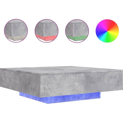Mesa de centro de salón de diseño moderno con luces LED 100 x 100 x 31 cm madera de ingeniería gris DEC037657