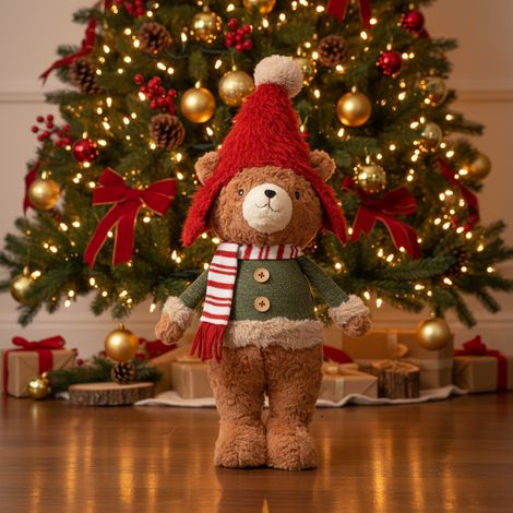 Orsacchiotto peluche con cappello e vestiti natalizi per decorazioni da interno -h 28 cm (1/5)