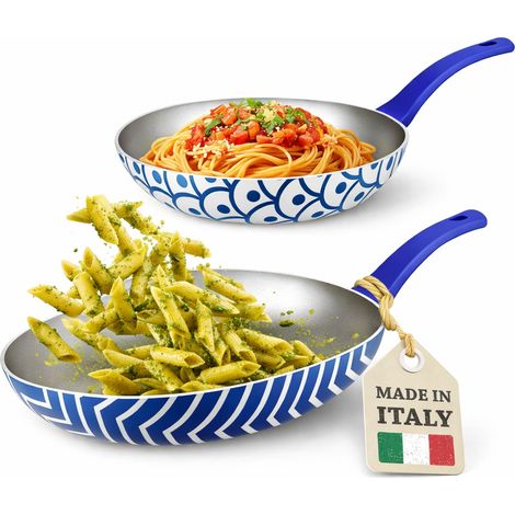 Set 2 Padelle Onda 24-28 cm Rivestimento Antiaderente con Manico Soft Touch Blu (1/4)