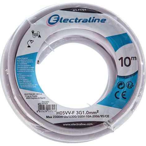 Electraline 10mt di cavo h05vv-f 3 conduttori sezione 1mmq con giallo/verde colore bianco 11721 (1/4)