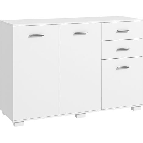 Sideboard, Modern Storage Cabinet with 2 Drawers, 3 Doors and Adjustable Shelves, Kitchen Cabinet for Living Room, Dining Room, White