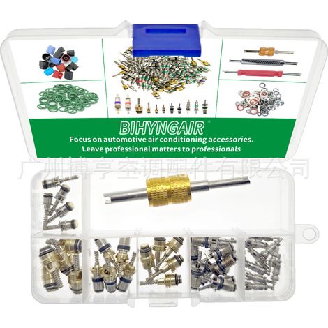 Kit de réparation de vannes de climatisation automobile (40+1 pièces) pour systèmes R12 et R134a, diamètres 1/4" et 5/16". (1/5)