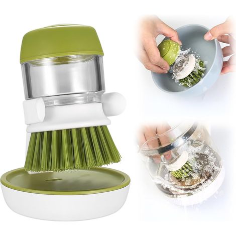 Spülbürste mit Flüssigkeitsdispenser - Spülbürste mit Seifendepot für einfaches Geschirrspülen - Praktische Küchenbürste zur Reinigung von Töpfen, Pfannen und Spülen，（【1-teilig, Grün）