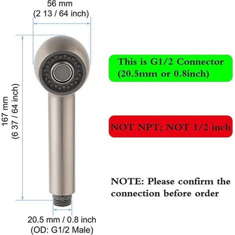 Pommeau de douche pour robinet de cuisine, douchette, raccord 1/2", 2 jets, 16,7 x 5,6 cm, pommeau de douche de rechange pour robinets de cuisine et (1/5)