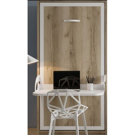 Lit escamotable 90x190 cm avec bureau synchronisé Studante P 53 cm - Façade Bleu ciel (1/5)