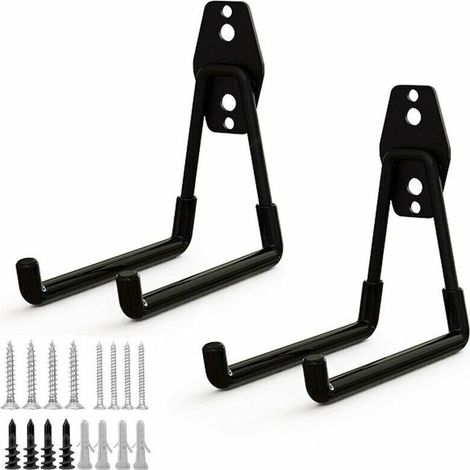 Lot de 2 crochets de rangement en acier – Revêtement antidérapant – Support lourd pour échelles. vélos et outils – Installation facile (1/5)