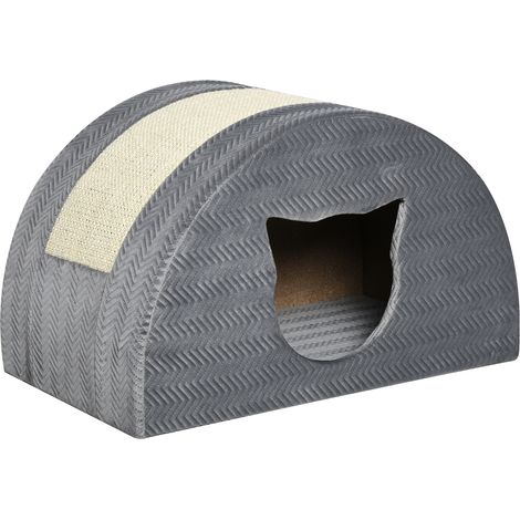 Grotte pour chat avec planche à griffoir lit maison appartement sisal gris 48,5 x 30 x 30 cm