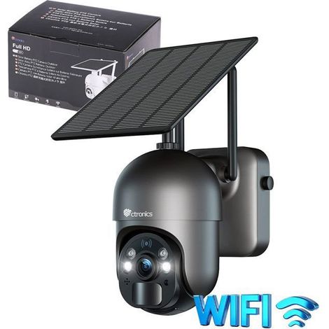 Ctronics Caméra Surveillance Solaire 2K-3MP WiFi 2.4GHZ Extérieure avec Panneau Solaire Batterie 10000mAh Détection PIR Vision 25M