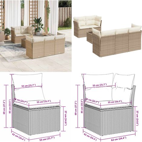 6-tlg. Garten-Sofagarnitur mit Kissen Beige Poly Rattan - Gartensortiment - Esszimmergarnitur - Lounge Set - Outdoor Möbel - Gartenmöbel - Home & Living (1/5)