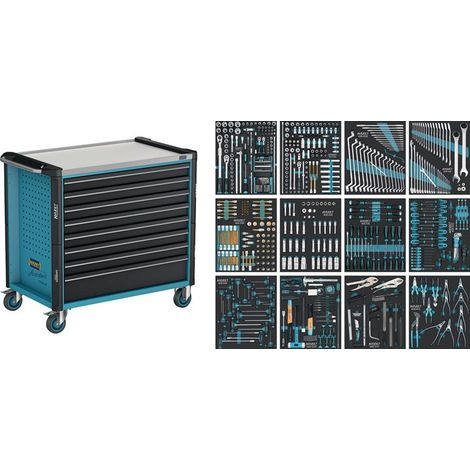 FP – Servante d'atelier roulante 8 tiroirs – Charge maximale 1000 kg – Dimensions L1133 x P642 x H1020 mm – 616 pièces en tôle d'acier