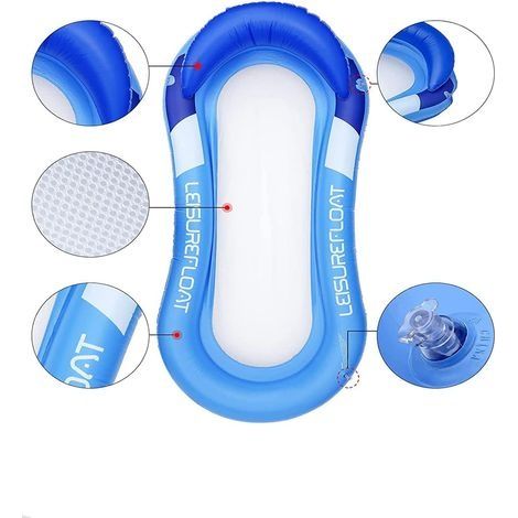Aufblasbare Poolmatratze, aufblasbarer Poolstuhl, Poolhängematte, aufblasbares Schwimmbett mit Netz, Pool- und Strandmatratze für Kinder und Erwachsene (blau) (1/4)