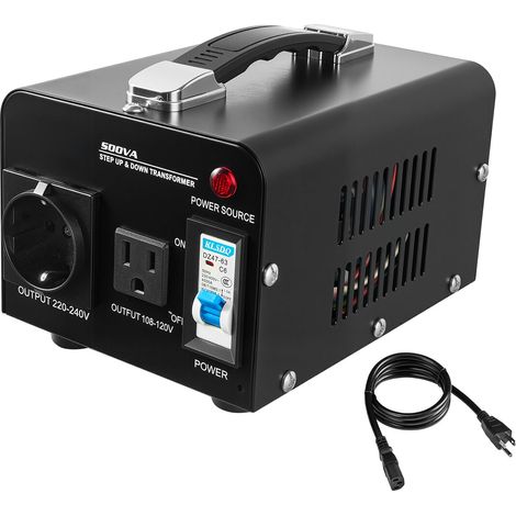 Mophorn Transformateur de tension bidirectionnel 220 V à 110 V, capacité de 500 VA, équipé de prises américaines et européennes, cordon d'alimentation inclus, protection intégrée par disjoncteur (1/5)
