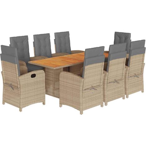 9 Piece Garden Dining Set with Cushions Grey Poly Rattan vidaXL (1/5)