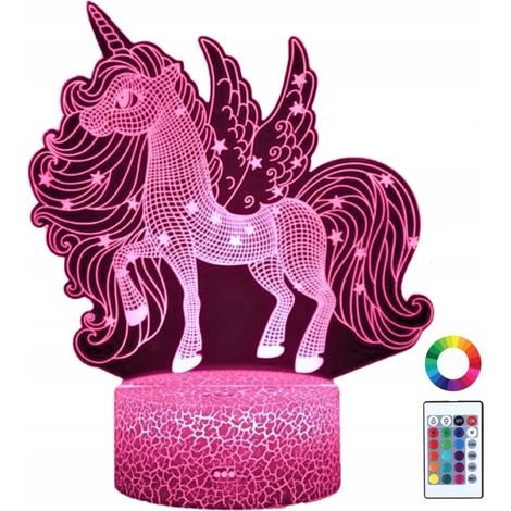 Luce notturna per bambini a forma di unicorno, illuminata, cavallo, lampada da scrivania + telecomando (1/5)