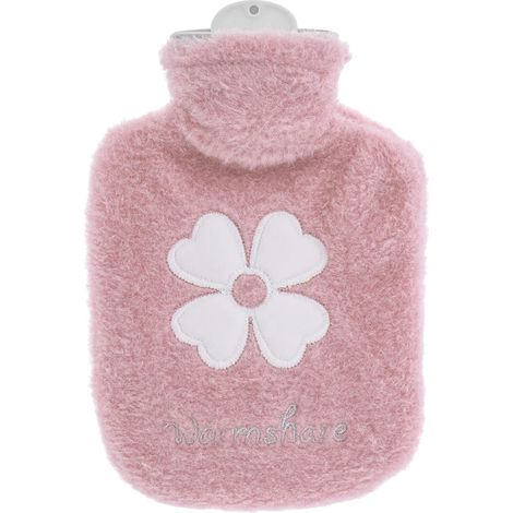 Bouillotte 500 ml avec housse en fausse fourrure douce - Compresse chaude et froide 2 en 1 pour soulager la douleur, étanche, pour femmes, hommes et enfants (rose) (1/5)