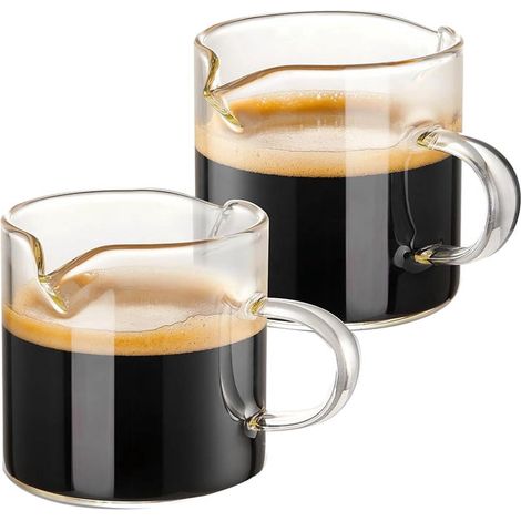 Lot de 2 tasses à expresso, tasses à double bec verseur (4 oz), verres à expresso, tasse à lait avec anse, verre transparent (1/5)
