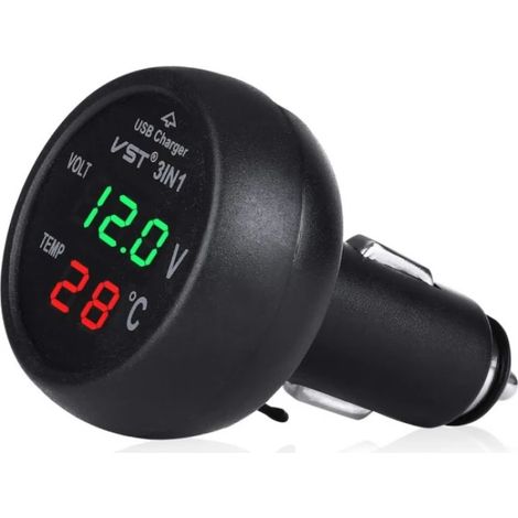 1ère prise chargeur de voiture 12-24V avec port USB/voltmètre/thermomètre (1/3)