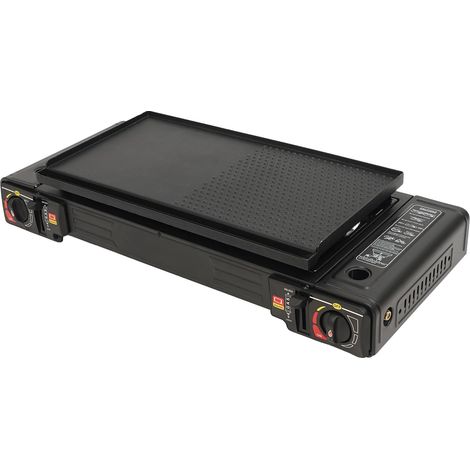 Réchaud de camping, design portable, double brûleur, avec plaque de cuisson (1/2)