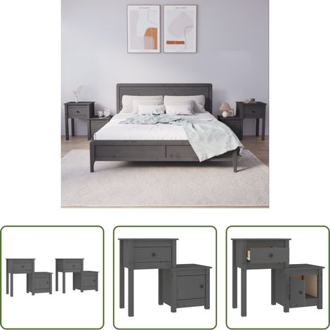 Bois de pin massif - Tables de chevet 2 pcs Gris 79,5x38x65,5 cm Bois de pin massif (1/5)