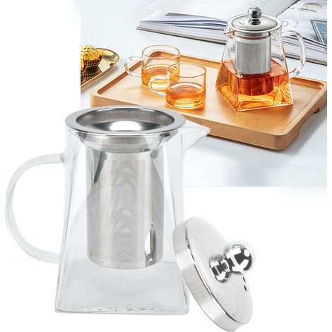 Théière en verre transparent avec filtre amovible en acier inoxydable 304, idéale pour la maison et le bureau (750 ml). (1/5)