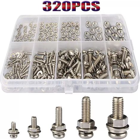 Kit de 320 pièces de vis, écrous et rondelles à tête Phillips (M2, M2.5, M3, M4, M5) en boîte (1/5)