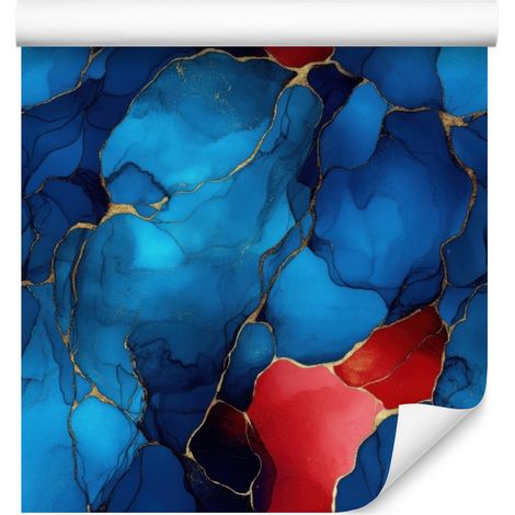 Papier peint bleu encre, bleu marine et rouge pour salon et chambre 50x1000 cm (1/5)