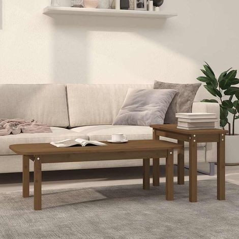 vidaXL 2 Piece Coffee Table Set Honey Brown Solid Wood Pine (1/5)