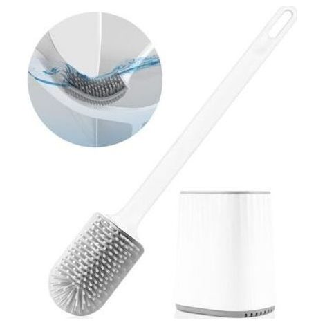 ALLIANDISBrosse de Toilette - Brosse WC en Silicone avec Tête de Brosse Multifonction 3 en 1 - Support à séchage Rapide - Balai Toilette WC Murale pour Salle de Bain - Blanc (1/5)