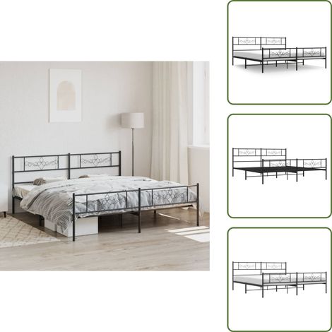 Metallbett ohne Matratze mit Fußteil Schwarz 180x200 cm - Metallbett - Boxspringbetten - Doppelbett - Bettrahmen - Schlafraum (1/5)