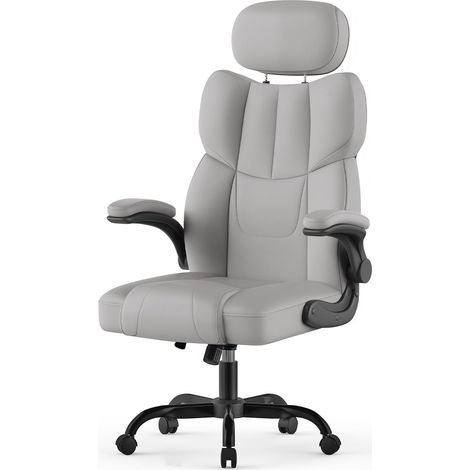 Ergonomic Office Chair PU Leather High Back Adjustable Grey (1/5)