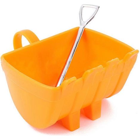Tasse à café, seau d'excavatrice, tasse avec pelle et cuillère, tasse à thé orange -- (1/5)