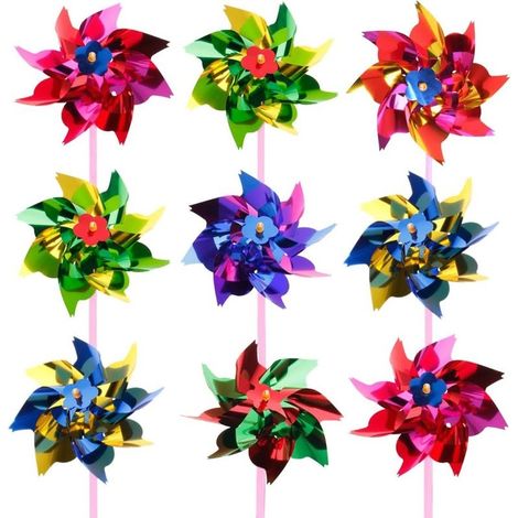 Pack of 100 plastic windmills – Anti-pigeon and decorative – Length 34 cm – For gardens and parties (1/5)