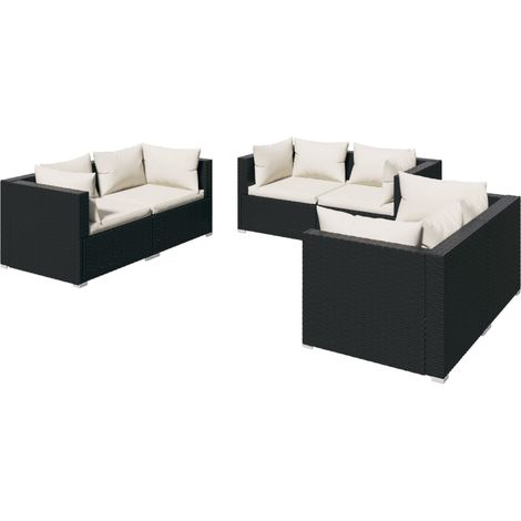 Salon de jardin 6 pcs Contemporain, Ensemble repas de jardin, avec coussins Résine tressée Noir OIB9212E (1/5)