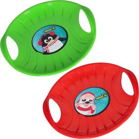 KOTARBAU® 2 pièces Luge - PVC - 60 cm - Luge Enfant - Rouge & Vert - Sled - Poignées Ergonomiques - et Adulte - Traineau à Neige - Résistant - Facile à Transporter (1/5)