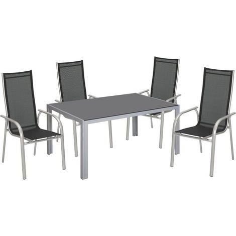 TrendLine Möbelset New York Silber/Schwarz hohe Rückenlehne 1 Tisch + 4 Stuhl (1/3)