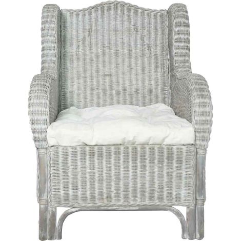 vidaXL Canapé mit Kissen Grau Natur-Rattan und Leinen