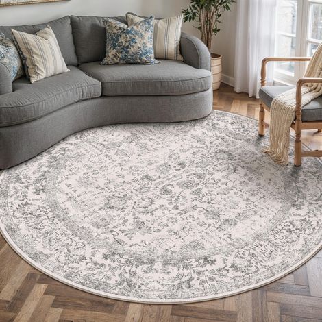 Vintage Tapis Salon Rond 120cm Gris Lavable en Machine Rug Chambre Rugs,Chambre,Adulte Carpets, Descente de Lit,AntidéRapant,Chambrel Mangerded Carpet,Doux Poil Ras (1/5)