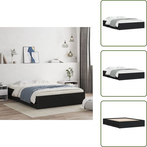 The Living Store Bettgestell mit Schubladen Schwarz 140x200 cm Holzwerkstoff - Holzwerkstoff Bettgestell (1/5)