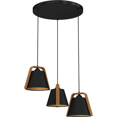Suspension noire mat 3 cônes bois Norko E27 Luminex