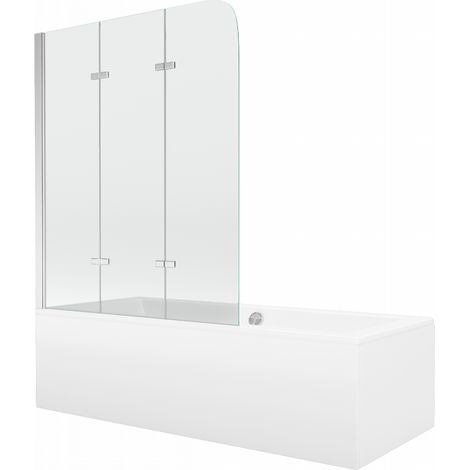 Mexen Cube rechteckige Wanne 170 x 80 cm mit Verkleidung und 3-fach Faltwand 120 cm, transparent, chrom - 550517080X9012030100