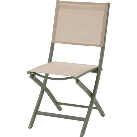Set di 4 sedie da giardino pieghevoli essentia in lino e verde alloro, alluminio e texalina - Hespéride