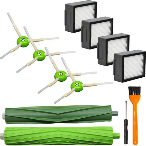 Pièces de rechange pour iRobot Roomba séries E et I : accessoires pour iRobot Roomba i7, i6, i3, E5 et E6, comprenant 4 filtres, 4 brosses latérales, 1 paire de brosses d’aspiration en silicone et un (1/5)