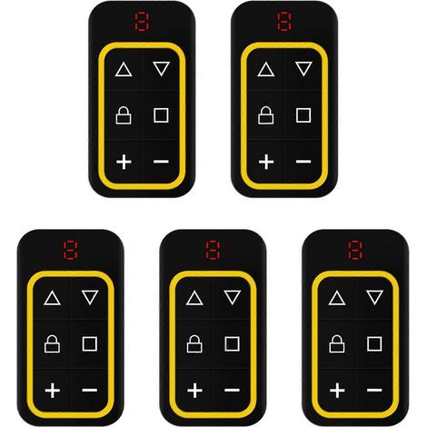 Cinq télécommandes de porte de garage multifréquences à 8 canaux, copie de télécommande radiofréquence 270-868 MHz, détection automatique jaune. (1/4)